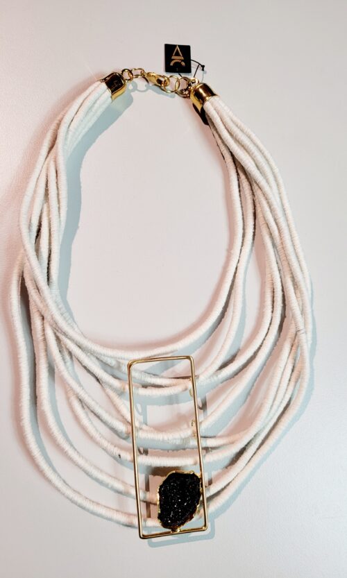 Frame Necklace-White/Gold